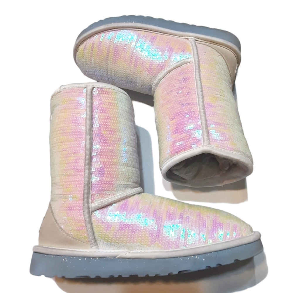 UGG Iridescent Sequin Short Boots Classic I Do! Bridal Sparkle Mermaid Boho 7 - Picture 2 of 9